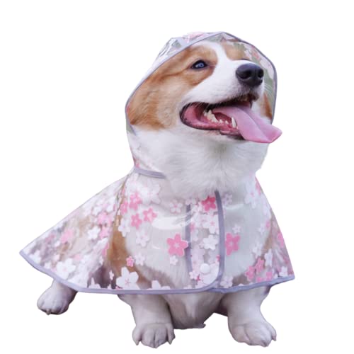 Harikaji Haustier-Regenmantel für Hunde, japanischer Stil, wasserdichte Jacke, transparenter Regenmantel mit Kragenloch, verstellbare Schnalle für kleine, mittelgroße und große Hunde (Rosa, S) von Harikaji