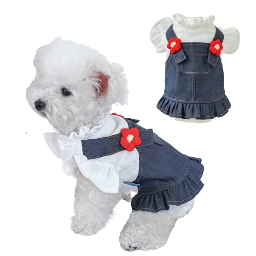 Harikaji Haustierkleid, süße Blume für kleine Hunde, Rock, Mädchen, Tutu, Kleidung, Welpen, Katze, Kleidung, Teddykleidung, Hochzeitskleider für Frühling Sommer (Blau, M) von Harikaji