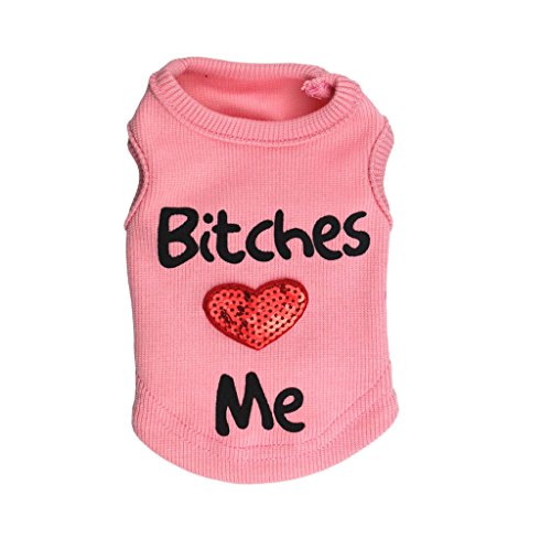 Harikaji Haustierkleidung, Bitches Love Me bedrucktes T-Shirt für kleine Hunde, Weste, Kostüm, Sommer, niedlich, Welpen, ärmellos, Kleidung (Größe L, Rosa) von Harikaji