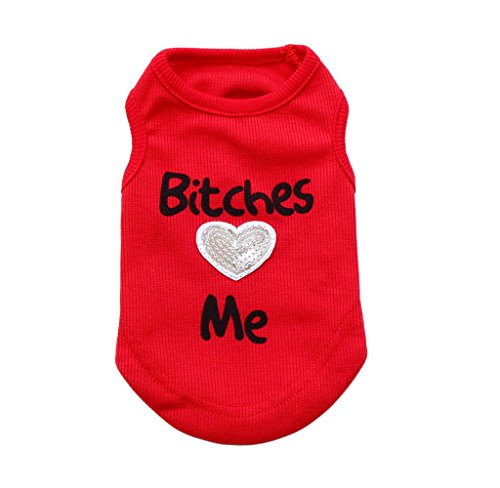 Harikaji Haustierkleidung, Bitches Love Me bedrucktes T-Shirt für kleine Hunde, Weste, Kostüm, Sommer, niedlich, Welpen, ärmellos, Kleidung (Größe XS, Rot) von Harikaji