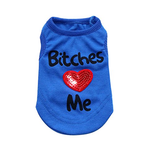 Harikaji Haustierkleidung, Bitches Love Me bedrucktes T-Shirt für kleine Hunde, Weste, Kostüm, Sommer, niedlich, Welpen, ärmellos, Kleidung (XS, blau) von Harikaji