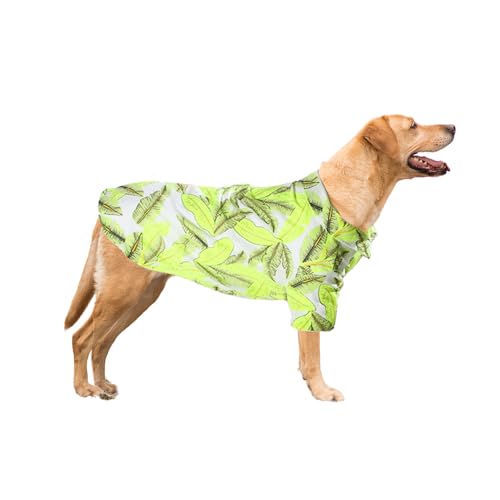 Harikaji Hawaii-Hemd für Hunde, Sommer-Haustierkleidung, cooles Kostüm, Strand-T-Shirt für mittelgroße und große Hunde (gelbe Blätter, Größe 3XL) von Harikaji