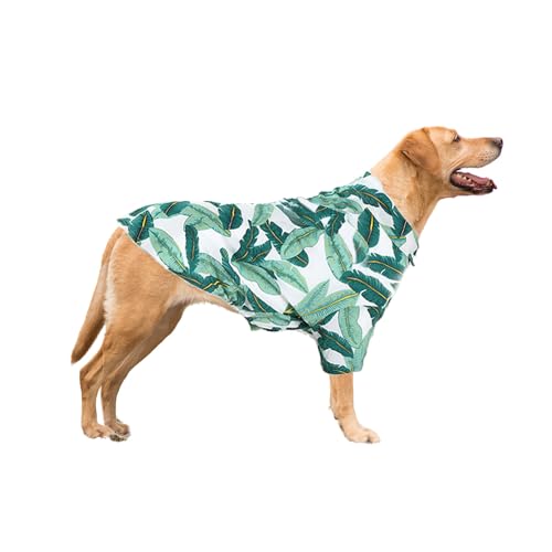 Harikaji Hawaii-Hemd für Hunde, Sommer-Haustierkleidung, cooles Kostüm, Strand-T-Shirt für mittelgroße und große Hunde (grüne Blätter, 5XL) von Harikaji