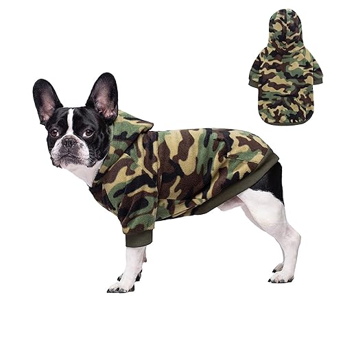 Harikaji Hund Camo Hoodie, Hund Winterkleidung, Haustier Kapuzen-Sweatershirt Pullover, Hundemantel Bekleidung für kleine mittelgroße Hunde Katzen (Grünes Fleece, M) von Harikaji