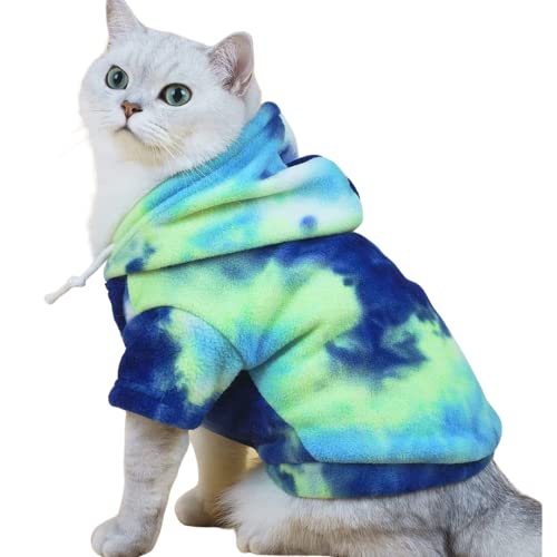 Harikaji Hunde-Kapuzenpullover, warmer Wintermantel, Batik-Sweatshirts, bunter Kapuzenpullover für Katzen, kleine und mittelgroße Hunde (Blau, Größe M) von Harikaji