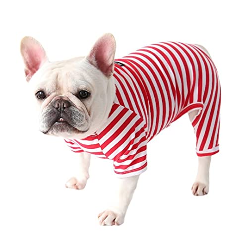 Harikaji Hunde-Pyjama, gestreifter Overall für Haustiere, Beinschutz, Schlafanzug für Katzen, Hunde (Rot, S) von Harikaji