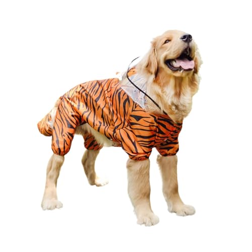 Harikaji Hunde-Regenmantel, Schwanzschutz, Beinschutz, Tiger, Cosplay, Regenmantel, Kostüm, niedliches Tiermuster, Regenmantel für mittelgroße und große Hunde, Größe 4XL von Harikaji