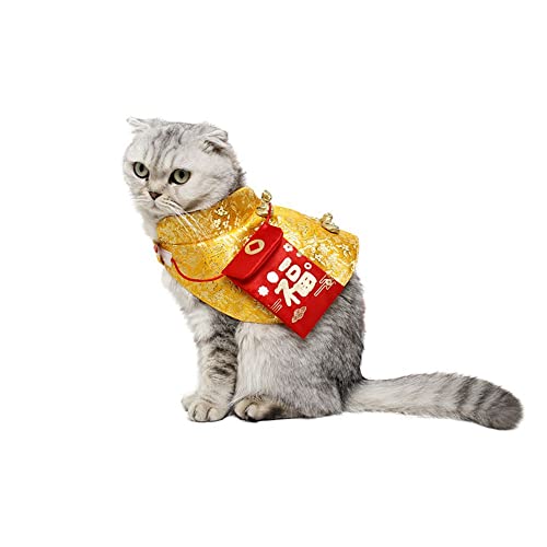 Harikaji Katzenbekleidung, Neujahrsumhang, Hundekleidung, roter Haustier-Cheongsam-Umhang, Kleidung für Katzen, kleine Hunde, Welpen (Gold, XS) von Harikaji