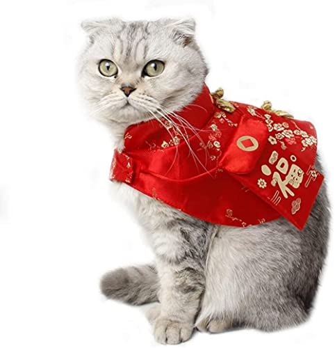 Harikaji Katzenbekleidung, Neujahrsumhang, Hundekleidung, roter Haustier-Cheongsam-Umhang, Kleidung für Katzen, kleine Hunde, Welpen (rot, XS) von Harikaji