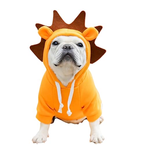 Harikaji Niedlicher Kapuzenpullover für kleine Hunde, warmer Schlafanzug, Einteiler, Hunde-PJS, Pullover, Cosplay, Outfit, Jumpsuits, Sweatshirt (Größe XXL: Brustumfang < 48 cm, Löwe) von Harikaji