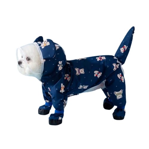 Harikaji Regenmantel für kleine Hunde, Schwanzschutz, wasserdichte Hunde-Regenjacke, Hunde-Regenmantel für Welpen, kleine Hunde (marineblauer Bär, Größe L) von Harikaji