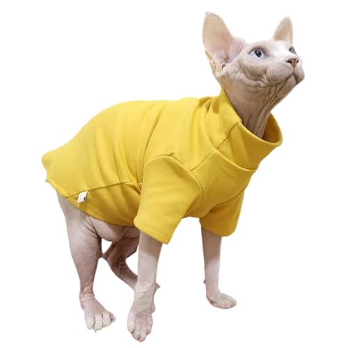 Harikaji Sphynx Devon Katzenpullover, haarloser Katzenpullover, warm, für kaltes Wetter, Cornish Rex, hoher Kragen, Pyjama, Kleidung (Gelb, L) von Harikaji