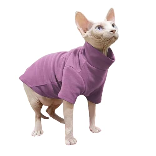 Harikaji Sphynx Devon Katzenpullover, haarloser Katzenpullover, warm, für kaltes Wetter, Cornish Rex, hoher Kragen, Pyjama, Kleidung (lila, XL) von Harikaji