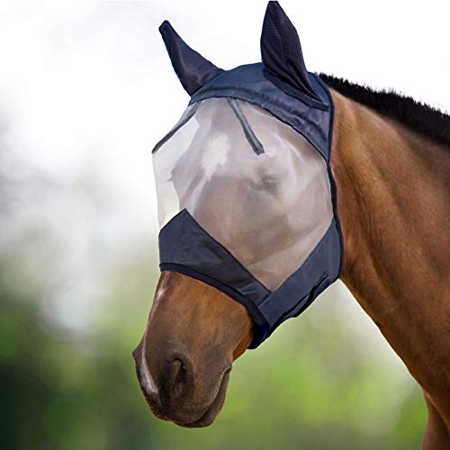 Harrison Howard CareMaster Ergonomisch gestaltete Dicke Fleece Polsterung Pferde Fliegenmaske UV-Schutz mit Ohrenschutz Schwarz/Silber Warmblut (L) von Harrison Howard