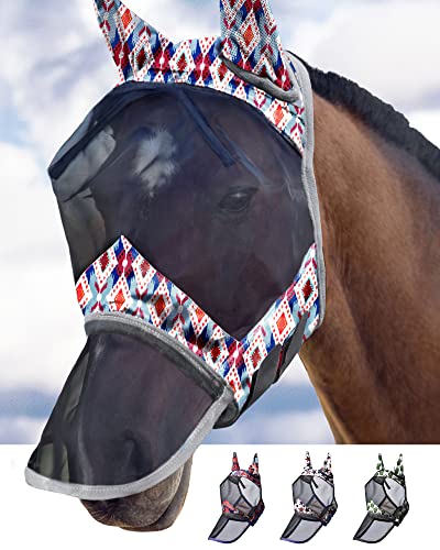 Harrison Howard CareMaster Pferde Fliegenmaske Lange Nase mit Ohren UV-Schutz für Pferde-Stammes-Raute (XL) von Harrison Howard