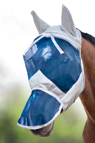 Harrison Howard CareMaster Ergonomisch gestaltete dicke Fleece Polsterung Pferde Fliegenmaske UV-Schutz Ohren und Nasenschutz Hawaiian Blau Pony (S) von Harrison Howard