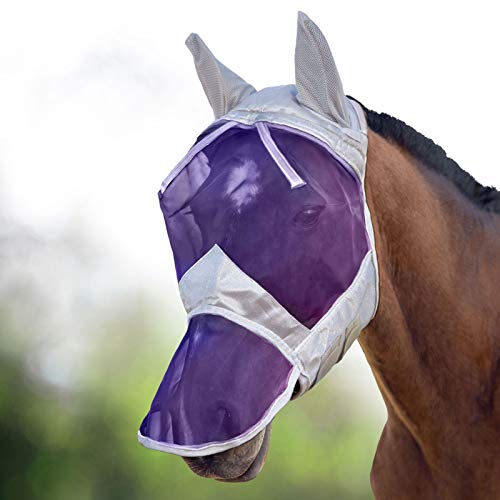 Harrison Howard CareMaster Pferde Fliegenmaske UV-Schutz Ohren und Nasenschutz Silber/Lila Kaltblut (XL) von Harrison Howard