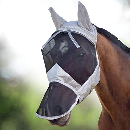 Harrison Howard CareMaster Pferde Fliegenmaske UV-Schutz Ohren und Nasenschutz Silber/Schwarz Kaltblut (XL) von Harrison Howard