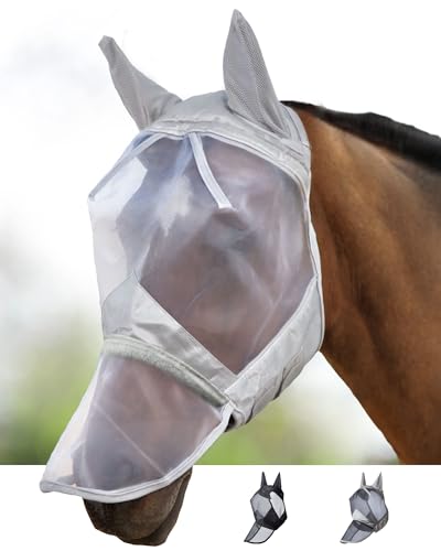 Harrison Howard CareMaster Pferde Fliegenmaske UV-Schutz Ohren und Nasenschutz Silber Kaltblut (XL) von Harrison Howard