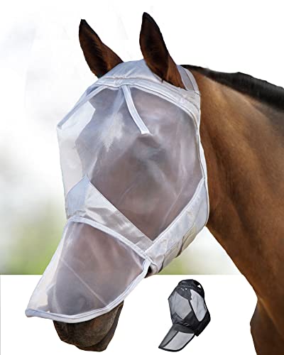Harrison Howard CareMaster Midge-proof Fleece Polsterung Pferde Fliegenmaske UV-Schutz ohne Ohren mit Nasenschutz Silber Pony (S) von Harrison Howard
