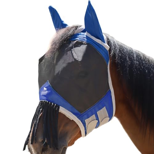 Harrison Howard CareMaster Pferde Fliegenmaske mit Ohren und Nasenfransen Fliegenschutz-Verteidigermaske-Signature Blue von Harrison Howard