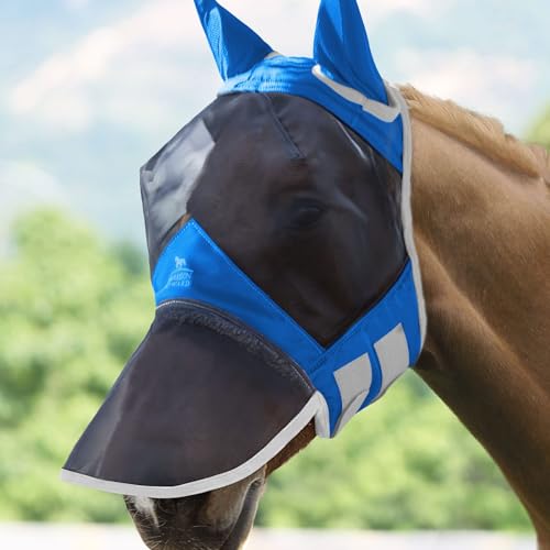 Harrison Howard CareMaster Pro Luminous Horse Fly Mask Large Eye Space Long Nose with Ears UV Protection for Horse -Signature Blue von Harrison Howard