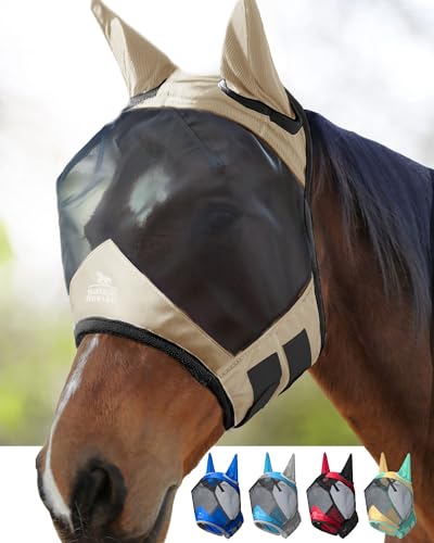 Harrison Howard CareMaster Pro Leuchtendes Pferde Fliegenmaske Standard mit UV-Schutzohren für Pferde-Light Champagne von Harrison Howard