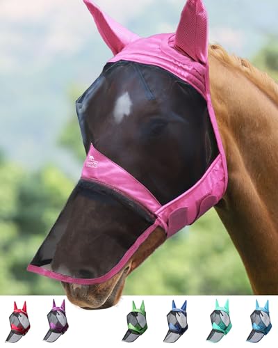 Harrison Howard CareMaster Pro Luminous Horse Fly Mask Large Eye Space Long Nose with Ears UV Protection for Horse Pink(L) von Harrison Howard