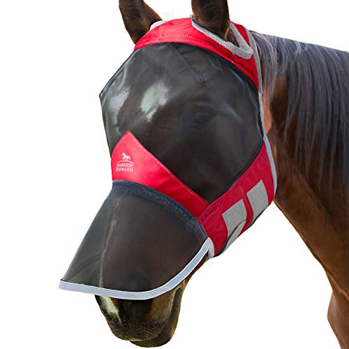 Harrison Howard CareMaster Pro Luminous Pferde Fliegenmaske UV-Schutz Fleece-Polsterung ohne Ohren mit Nasenschutz Rot Warmblut (L) von Harrison Howard
