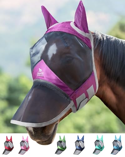 Harrison Howard CareMaster Pro Luminous Horse Fly Mask Large Eye Space Long Nose with Ears UV Protection for Horse Aquamarin M von Harrison Howard