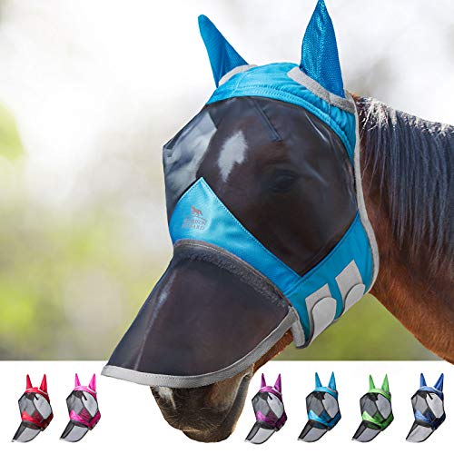 Harrison Howard CareMaster Pro Luminous Horse Fly Mask Large Eye Space Long Nose with Ears UV Protection for Horse Aquamarin M von Harrison Howard