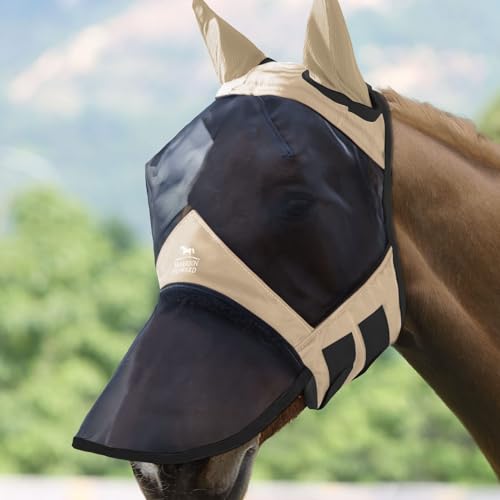 Harrison Howard CareMaster Pro Luminous Horse Fly Mask Large Eye Space Long Nose with Ears UV Protection for Horse Light Champagne von Harrison Howard