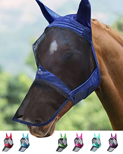 Harrison Howard CareMaster Pro Luminous Horse Fly Mask Large Eye Space Long Nose with Ears UV Protection for Horse Marine (L) von Harrison Howard