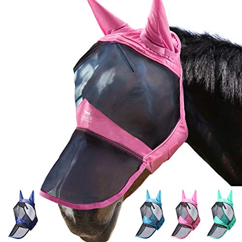 Harrison Howard CareMaster Pro Luminous Horse Fly Mask Large Eye Space Long Nose with Ears UV Protection for Horse Pink(S) von Harrison Howard
