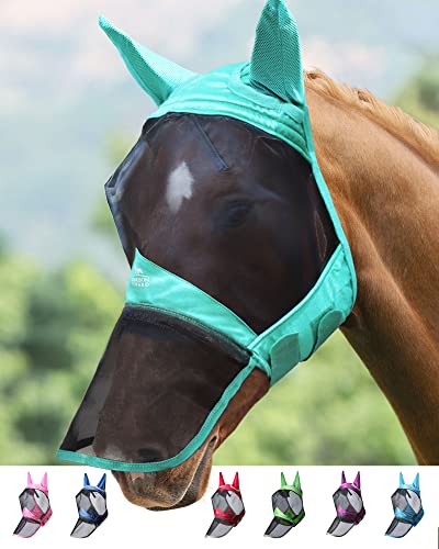 Harrison Howard CareMaster Pro Luminous Horse Fly Mask Large Eye Space Long Nose with Ears UV Protection for Horse Sommer Minze (XL) von Harrison Howard