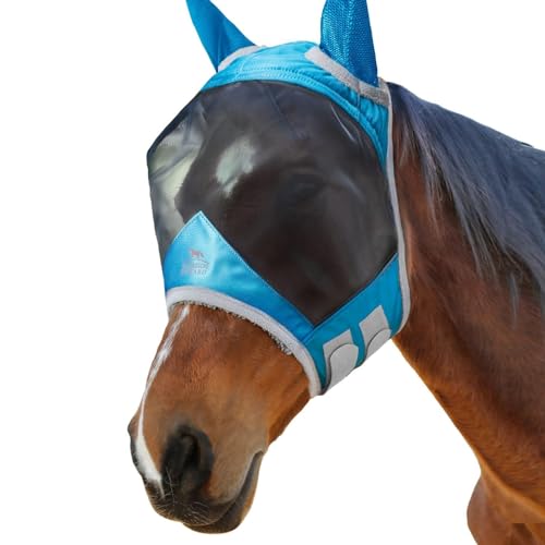 Harrison Howard CareMaster Pro Luminous Pferde Fliegenmaske UV-Schutz Fleece-Polsterung mit Ohrenschutz Dresden Blau Warmblut (L) von Harrison Howard