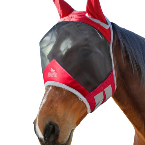 Harrison Howard CareMaster Pro Luminous Pferde Fliegenmaske UV-Schutz Fleece-Polsterung mit Ohrenschutz Rot Pony (S) von Harrison Howard