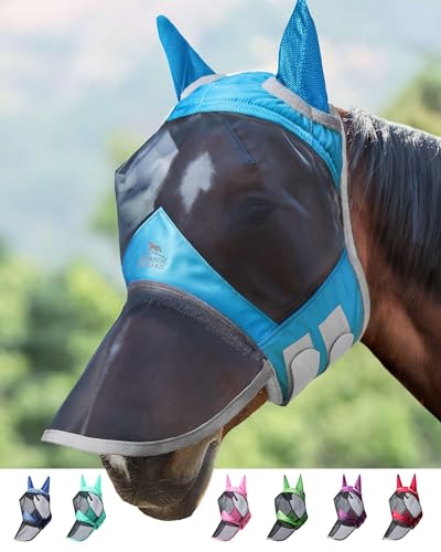 Harrison Howard CareMaster Pro Luminous Horse Fly Mask Large Eye Space Long Nose with Ears UV Protection for Horse Voodoo Blau XL von Harrison Howard