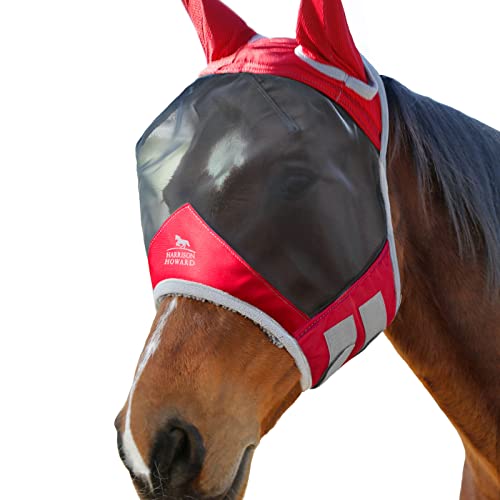 Harrison Howard CareMaster Pro Luminous Pferde Fliegenmaske UV-Schutz Fleece-Polsterung mit Ohrenschutz Rot Pony (S) von Harrison Howard