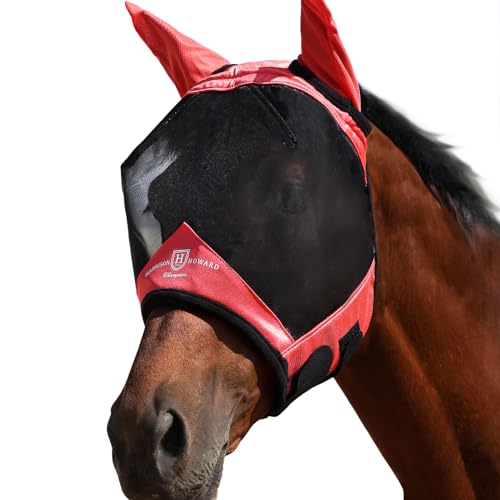 Harrison Howard Pro Luminous Horse Half Face Fliegenmaske Großer Augenraum mit Ohren UV-Schutz für Pferd Coral Orange M von Harrison Howard