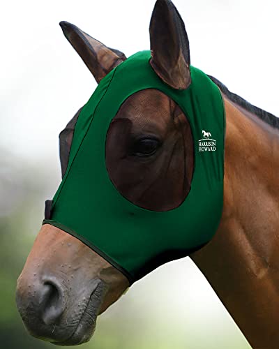 Harrison Howard Super Comfort Stretchy Fly Mask Large Eye Space with UV Protection Soft on Skin with Breathability Dunkelgrün (L) von Harrison Howard