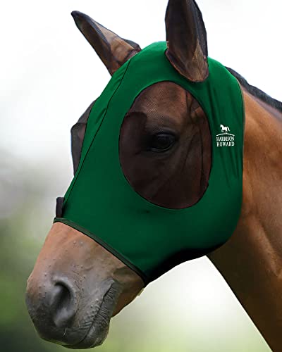 Harrison Howard Super Comfort Stretchy Fly Mask Large Eye Space with UV Protection Soft on Skin with Breathability Dunkelgrün (M) von Harrison Howard