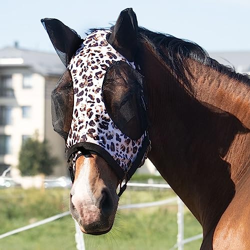Harrison Howard Super Comfort Stretchy Fly Mask Large Eye Space with UV Protection Soft on Skin with Breathability Leopard Drucken (L) von Harrison Howard