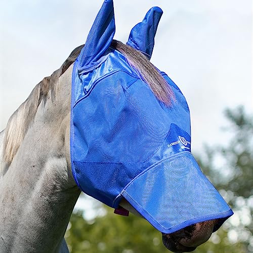 Harrison Howard Fliegenmaske für Pferde, lange Nase mit Ohren, Signaturblau, Warmblut, Größe XL von Harrison Howard