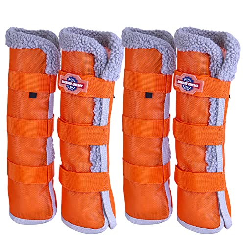 Harrison Howard Fliegenstiefel für Pferde, Sommerschutz mit Fleece-Besatz, um Reibung zu vermeiden, bequeme und belüftende Netz-Beinschützer, 4 Stück, leuchtendes Orange, Größe L von Harrison Howard