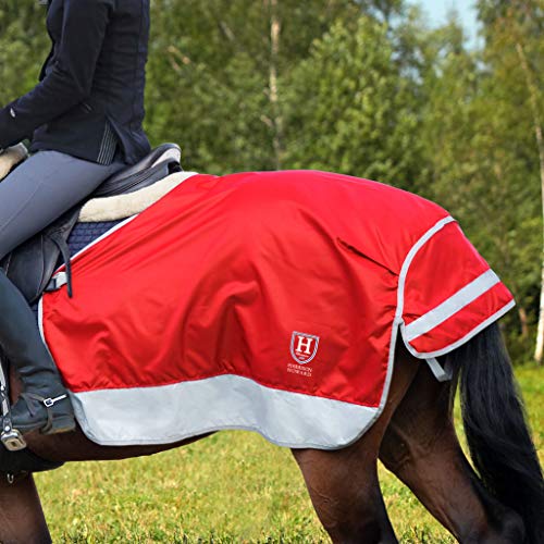 Harrison Howard FocalMax Quarter Ausreitdecke pferdedecken Polaroidfutter Wettkampf Teppich Hi-Vis Horse Ausbildung Reflektierende Nachtsicherheit mit Schwanz Butt Strap Rot M von Harrison Howard