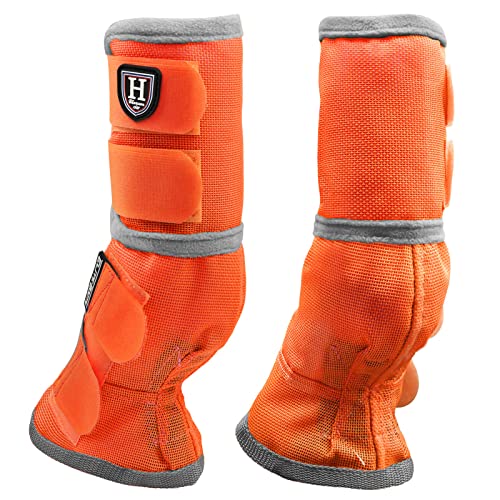 Harrison Howard Horse Fly Boots Perfekte Passform Beinschoner Dichte Mesh Stiefel mit belüftetem Komfort Zuverlässiger Schutz vor Sommerelementen 2er Set Lebendiges Orange Extra Large von Harrison Howard