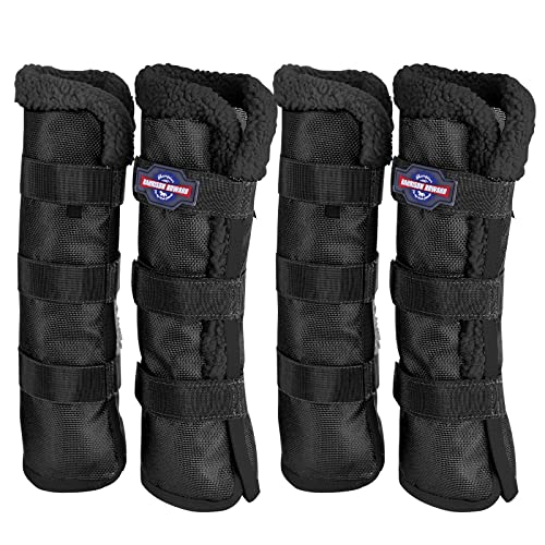 Harrison Howard Horse Fly Boots Sommer Protection mit Fleece Besatz gegen Reiben Komfortable und Belüftung Mesh Beinschoner 4er Set Classic Black L von Harrison Howard