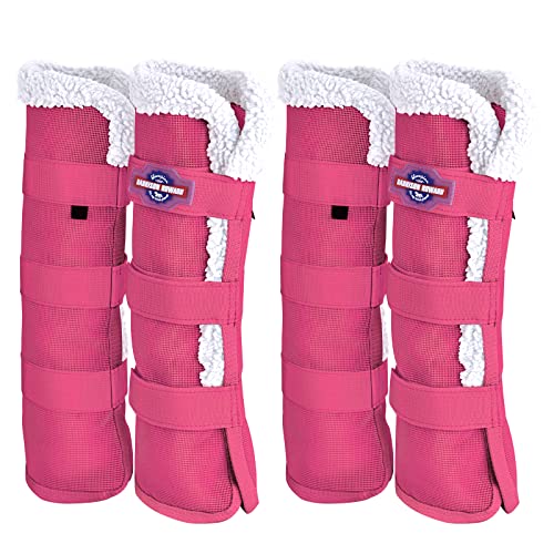 Harrison Howard Horse Fly Boots Sommer Protection mit Fleece Besatz gegen Reiben Komfortable und Belüftung Mesh Beinschoner 4er Set Magenta L von Harrison Howard