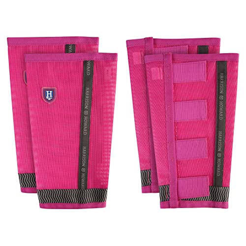 Harrison Howard Locker sitzende Fliegenstiefel für Pferde, UV-Schutz, atmungsaktive Feinmaschige Leggins Stay-on Bequeme Fliegenstiefel mit Reflexstreifen für zusätzliche Sicherheit (4er Set) Magenta von Harrison Howard